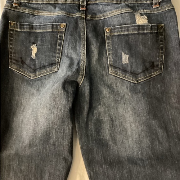 Dark Blue Distressed Flare  Wide Leg.Jeans - Picture 4 of 4